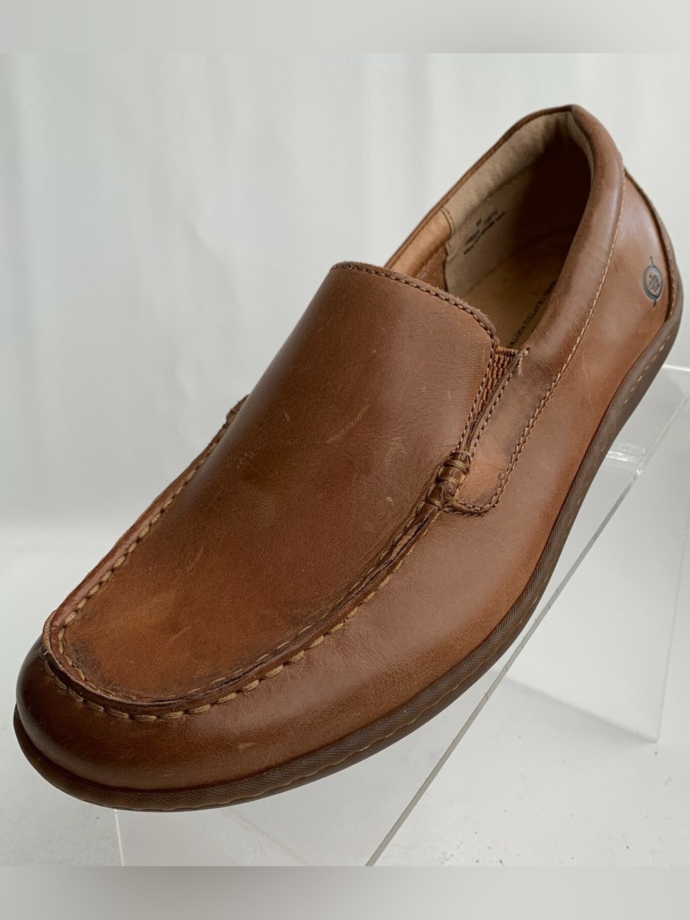 Bourne brown leather slip on loafers mock toe stitching size 11M
